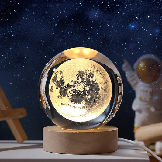 3D Moon Crystal Ball Astronomy Galaxy Solar System Saturn Luminous Balls Snow Glass Globe Night Light Home Desktop Decoration